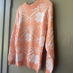 Vintage Floral Knit Sweater - Peach and White